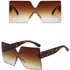 Modern Rimless Rectangular Tortoise Brown Shield Sunglasses with Gradient Lenses